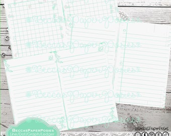 Mint junk journal printable page refills with line, graph, dots and ledger style color printables BeccasPaperPosies.