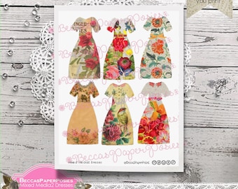 Mixed media dresses, Junk Journal and collage Ephemera, Printables, Digital Download, BeccasPaperPosies