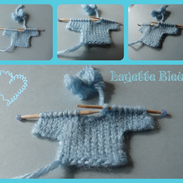 Layette miniature: petit tricot en forme de pull pour scrapbooking, faire part , déco miniature