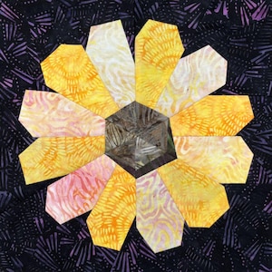 Black-Eyed Susan Quilt Block Pattern, Wildflower Series, PDF download, Foundation Paper Piecing Pattern