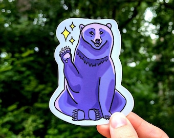 Sticker magische paarse beer: grappige laptopsticker