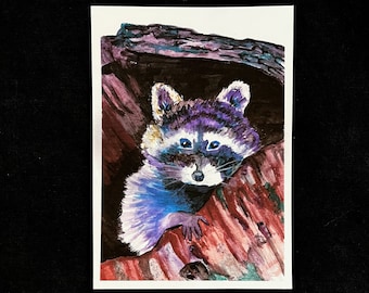 Colorful Racoon Watercolor