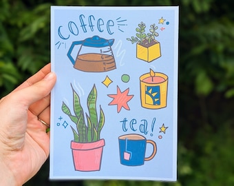 Koffie, thee en planten kunstafdruk: grillig keukendecor