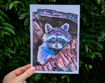 Kleurrijke wasbeer-aquarel