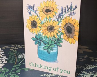 DENK AAN JOU | Afdrukbare kaart | 5 x 7 inch, A7-formaat | Bloemen, aquarel