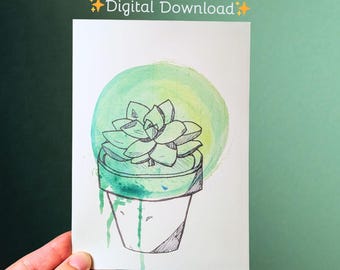 Artistieke succulente wenskaart | Minimalistisch | Aquarel | Afdrukbaar