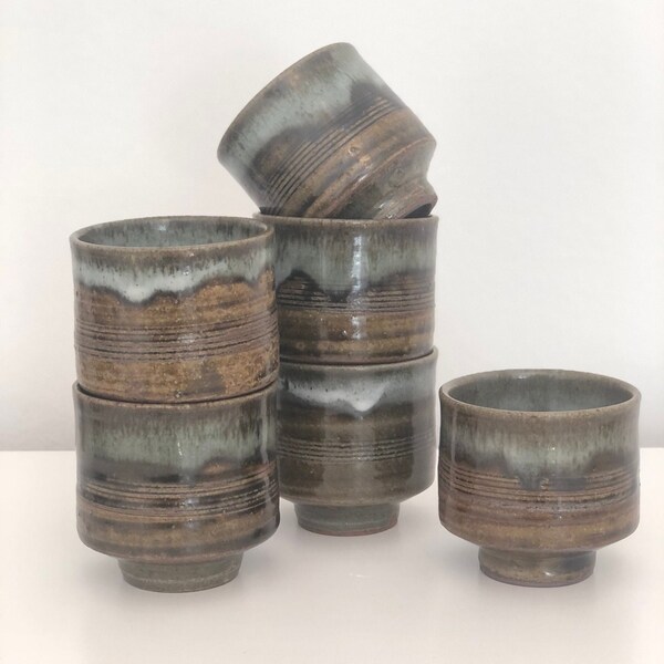 Vintage sake pottery cups set of 6