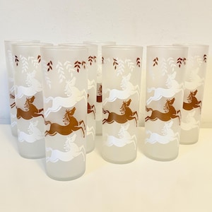 Set of 8 Libbey Cavalcade frosted barware glasses 1950s mint