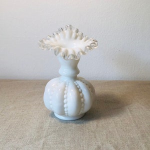 Fenton Silvercrest ruffle edge beaded melon milk glass vase