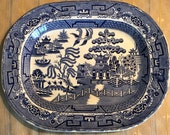 X-Large antique blue willow ironstone transferware serving meat patter