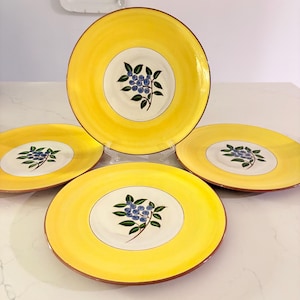 Set med 4 Stangl Blueberry middagstallrikar handmålade keramikfat