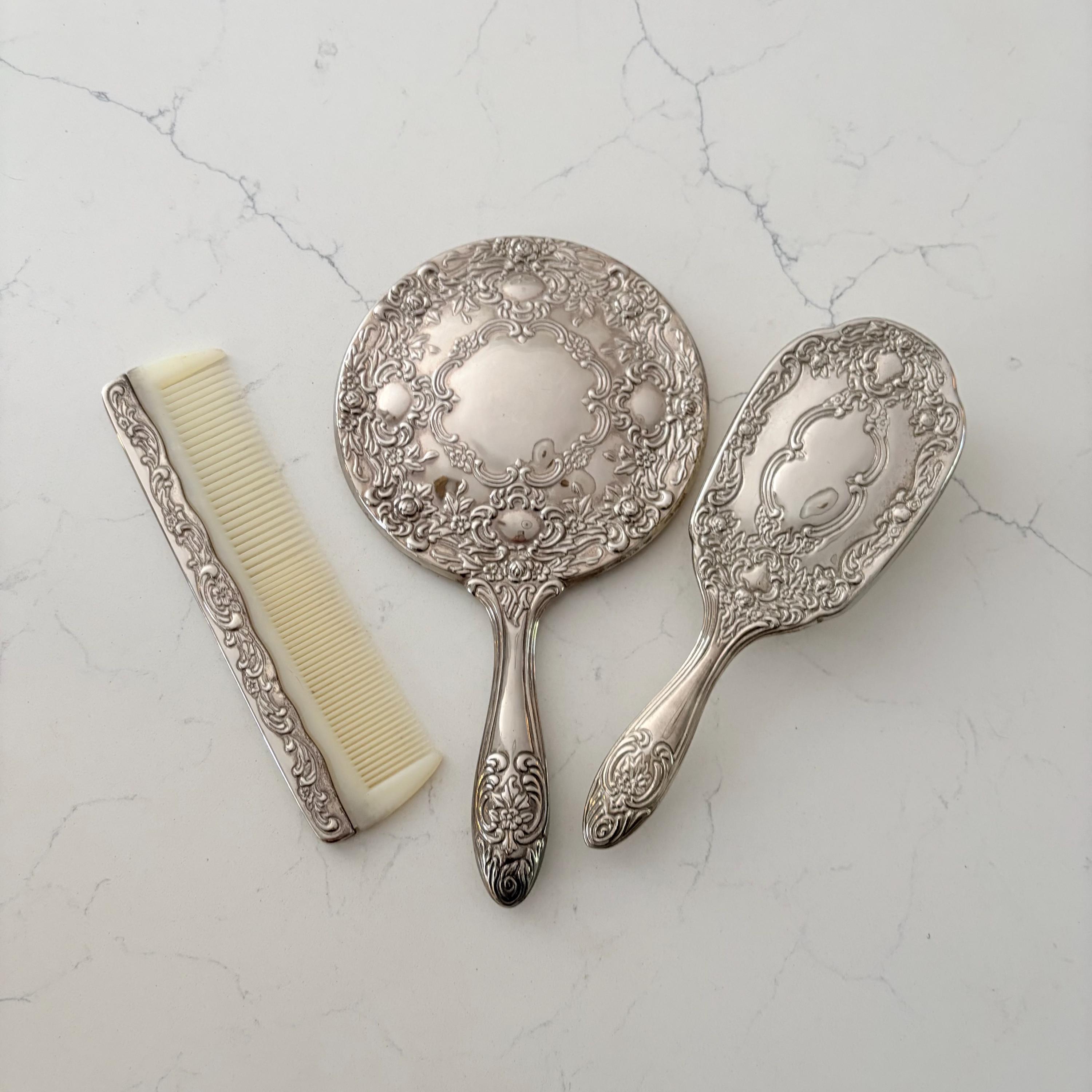 Silver Repousse Hair Brush - Etsy