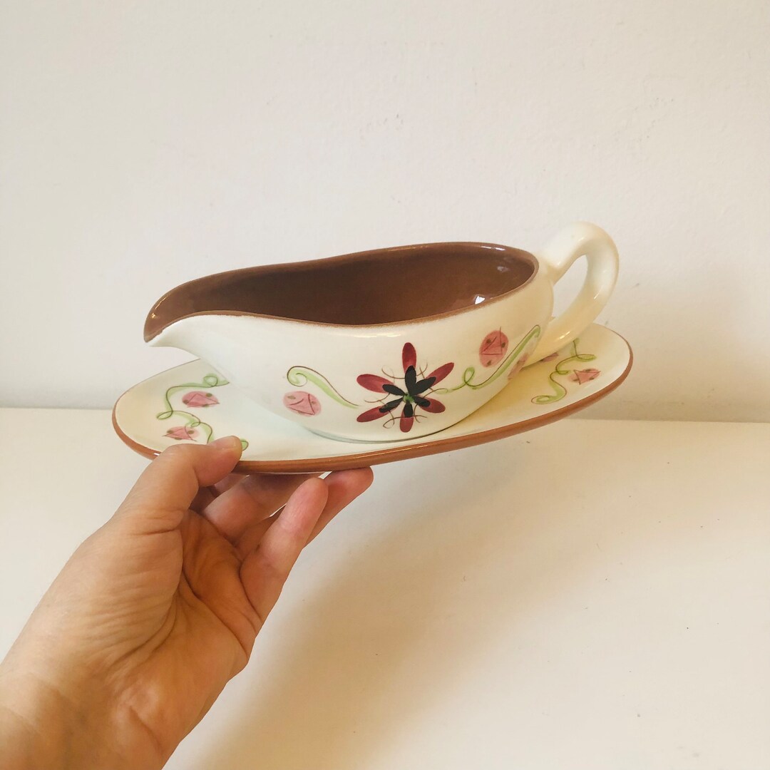 Vintage Stangl Carnival Gravy Boat Set Hand Painted Pottery Etsy