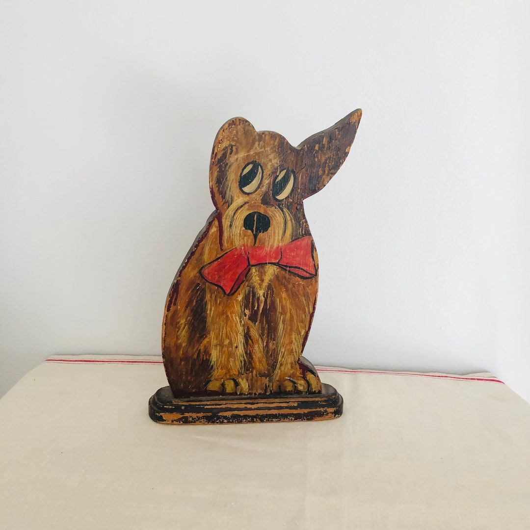 Vintage Wood Dog Door Stop Hand Made Etsy