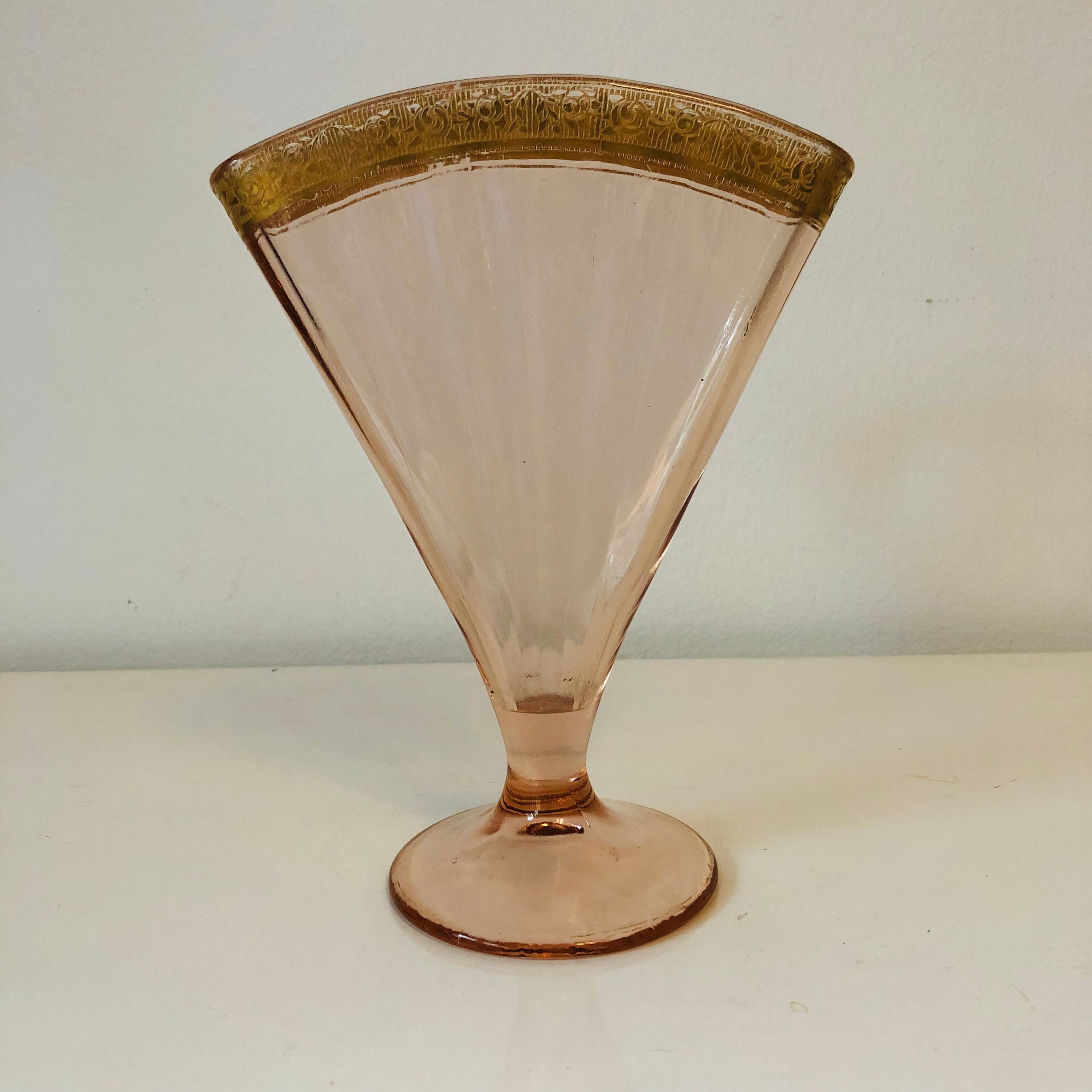 Pink and Gold Art Deco Fan Shaped Glass Vase Etsy