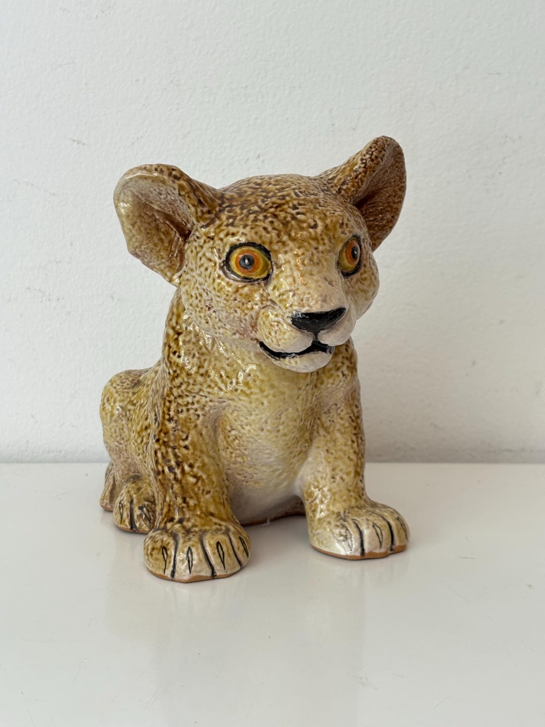 Vintage Large Italian MCM Ceramic Lion Cub Figurine - Etsy