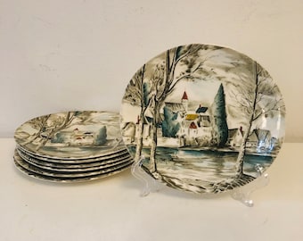 2 Vintage Johnson Bros Dream Town Dinner Plates 10