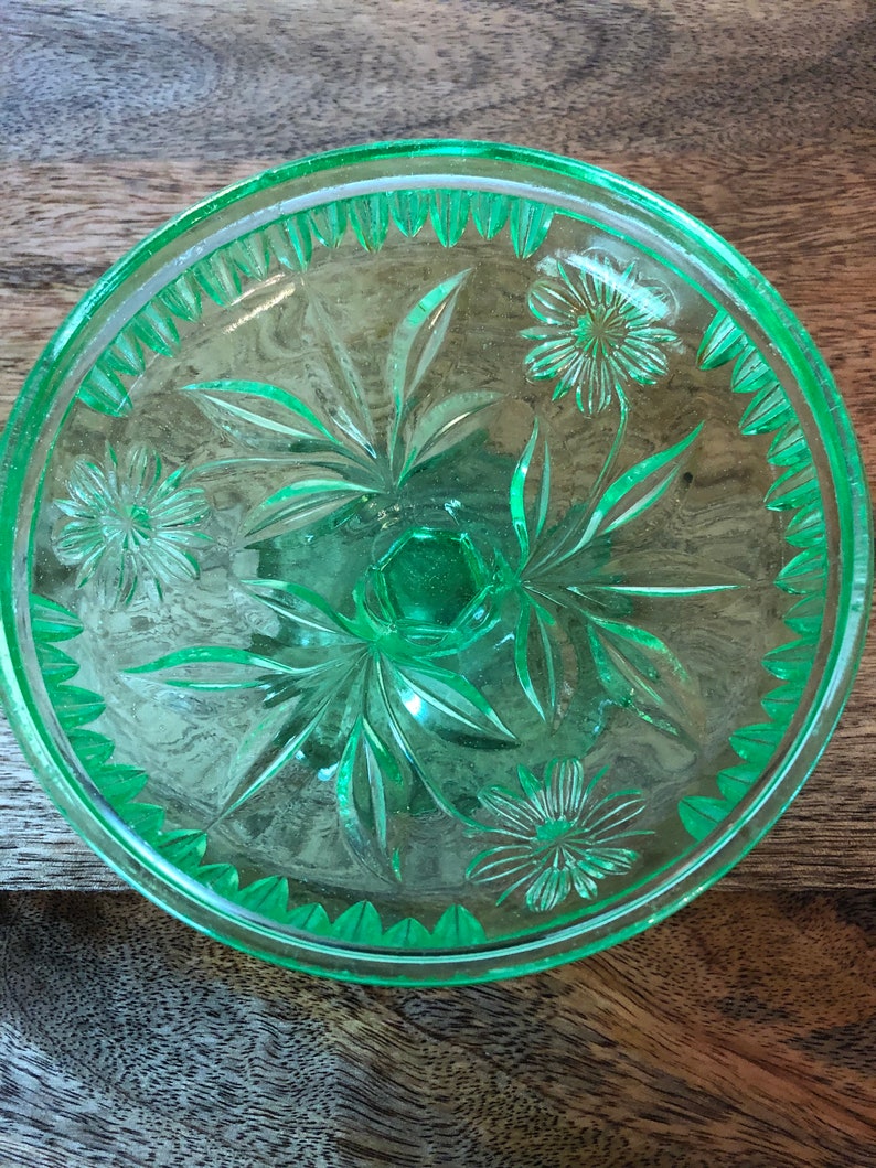 Vintage green pressed glass pedestal candy dish Etsy