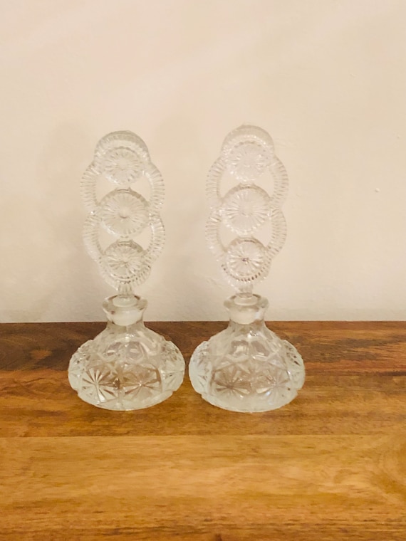 Pair of  Czech cut glass art deco perfume bottles