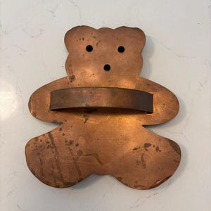 Molde cortador de galletas de cobre con forma de oso de peluche grande de Vintage Cape Cod Copper Works