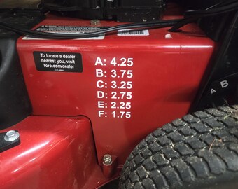 Custom Mower Deck Height Decal - 6-Year Outdoor Vinyl