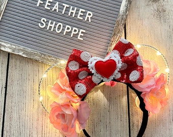 Ready to Ship: Valentine's Day Ears | Wire Ears | Floral Mouse Ears | Sweetheart Nite Headband | Heart Queen | I Love Polka Dots