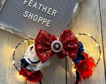 American Hero Ears | Independence Day Ears | Floral Mouse Ears | 4th of July Ears | Patriotic Headband | Superhero Ears | Comic Book Hero