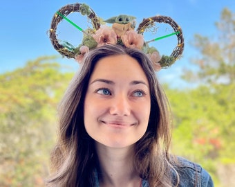 Floral Mouse Ears | Baby Alien Ears | Floral Crown Ears | Faraway Galaxy Ears | Green Alien Headband | Space Battle Ears