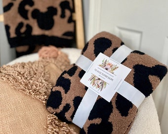 Ready To Ship Magic Dreams Mocha Mouse Animal Print Fuzzy Blanket | Soft Reversible Oversized Throw 50x60 | 100% Polyester Microfiber