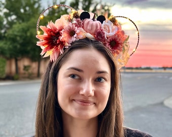 Fall Rose Gold Mouse Ears | Wire Ears | Floral Crown Ears | Halloween Ears | Pumpkin Headband | Pumpkin Patch | Haunted House Ears | Boho