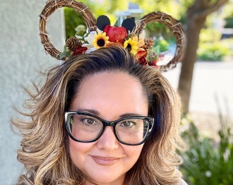 Fall Floral Mouse Pumpkin Ears | Grapevine Ears | Floral Crown Ears | Sunflowers Headband | Pumpkin Patch Ears | Halloween Ears