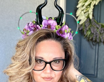 Deluxe Edition Evil Mistress Ears with Horns | Wire Ears | Floral Mouse Ears | Floral Crown Ears | Villain Headband | Dark Fairy Queen
