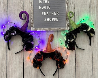 Halloween Witch Ears | Wire Ears | Floral Mouse Ears | Villains Headband | Salem Witch Sisters | Witch Hat