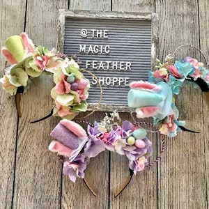 Easter Ears | Wire Ears | Floral Mouse Ears | Floral Crown Ears | Easter Bunny Headband | White Rabbit Hat | March Hare