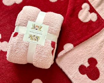 Ready To Ship Magic Dreams Red & Pink Minimalist Mouse Fuzzy Blanket | Soft Reversible Oversized Throw 50x60 | 100% Polyester Microfiber