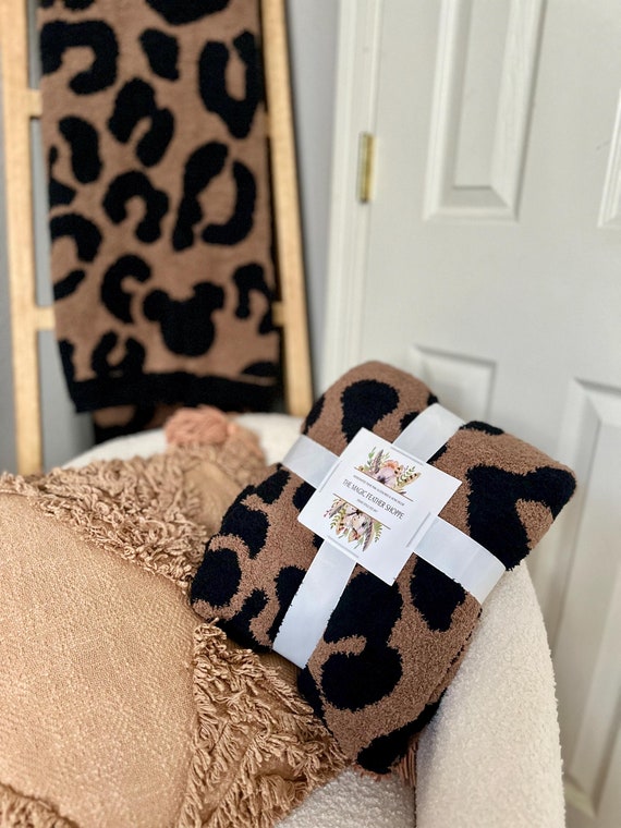 Ready To Ship Magic Dreams Mocha Mouse Animal Print Fuzzy Blanket | Soft Reversible Oversized Throw 50x60 | 100% Polyester Microfiber