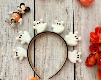 Spooky White Ghost Mouse Ears | Wool Felt Headband | Halloween Headband | NO LIGHTS | Lightweight | Trick or Treat