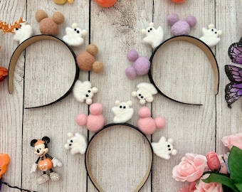 Spooky White Ghost Ears | Mouse Ears | Wool Felt Headband | Halloween Headband | NO LIGHTS | Lightweight | Trick or Treat | Haunted House