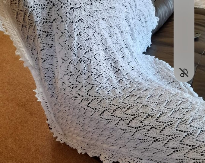 Featured listing image: Delicate Hand Knitted 4 Ply Baby Shawl