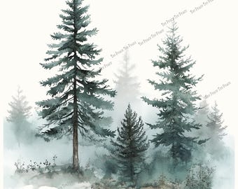Evergreen Tree Forest Fabric Panel, Quilt Sewing Square, Multiple Sizes, fc12f