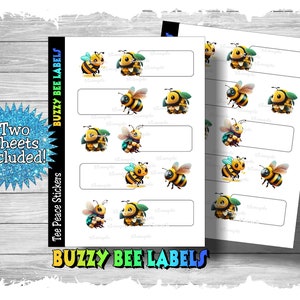 Honey Bee Label Sticker Sheets, 2 Sheet Bundle, Bumble Bee Stickers, Bee Honey Label Sticker Pack, Summer Bee Stickers, (a366)