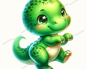 Green Baby Dinosaur Fabric Panel, Quilt Sewing Square, Multiple Sizes, fc10m