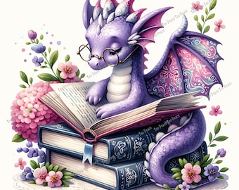 Book Dragon Fabric Panel, Quilt Sewing Square, Multiple Sizes, fc14t