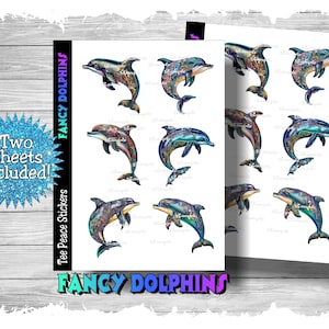 Dolphin Sticker Sheets, 2 Sheet Bundle, Fancy Dolphins Stickers, Dolphin Sticker Pack, Bottle Nose Dolphin Planner Stickers, (a213)