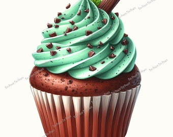 Mint Chocolate Cupcake Fabric Panel, Quilt Sewing Square, Multiple Sizes, fc10v