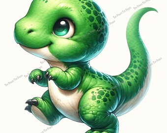 Green Baby Dinosaur Fabric Panel, Quilt Sewing Square, Multiple Sizes, fc10m