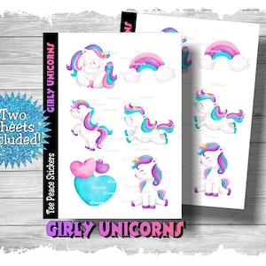 Purple Unicorn Sticker Sheets, 2 Sheet Bundle, Unicorn Planner Stickers, Unicorn Sticker Pack, Pink Unicorns Sticker, (a84)