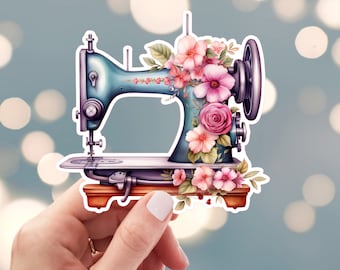 Pegatina de máquina de coser, pegatina de costurera, pegatina de máquina de coser vintage, pegatina de máquina de coser con flores rosas, pegatina de botella de agua (s30j)