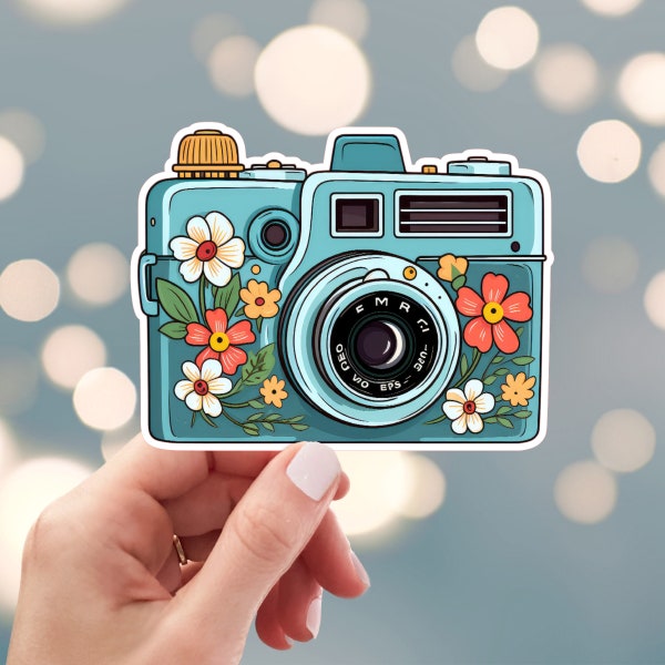 Flash Camera Sticker, Floral Camera Sticker, Vintage Camera Sticker, 70's Camera Sticker, Water Bottle Sticker (s18k)