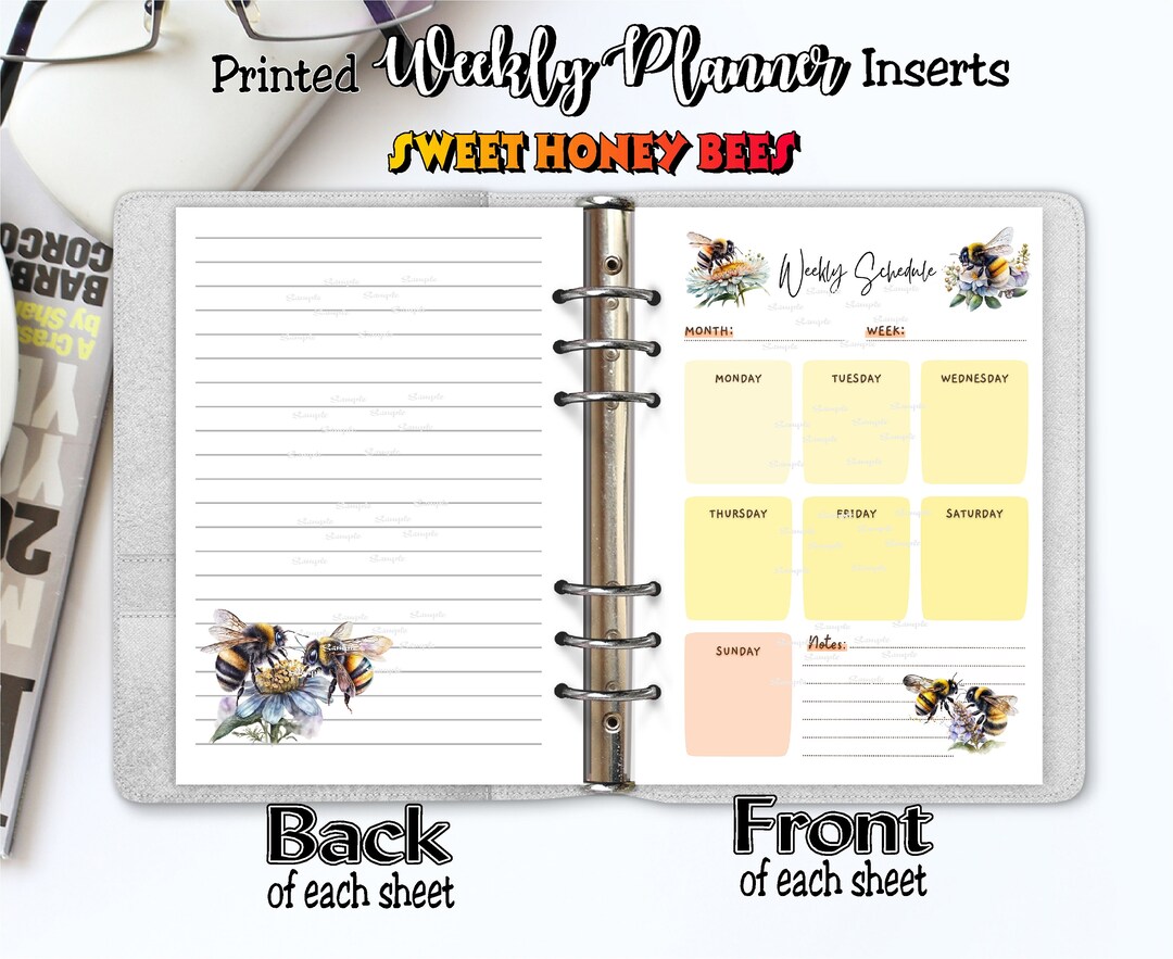 A5 Weekly Planner Inserts, Sweet Honey Bee Planner Pages, Weekly ...